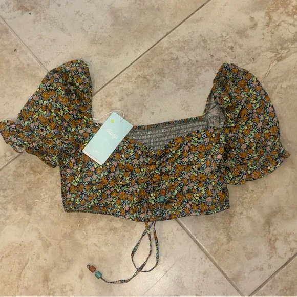Maaji Blossom Briella Cover-Up Crop Top Ditsy Floral Short Sleeve Ribbon Tie NWT - Picture 7 of 11